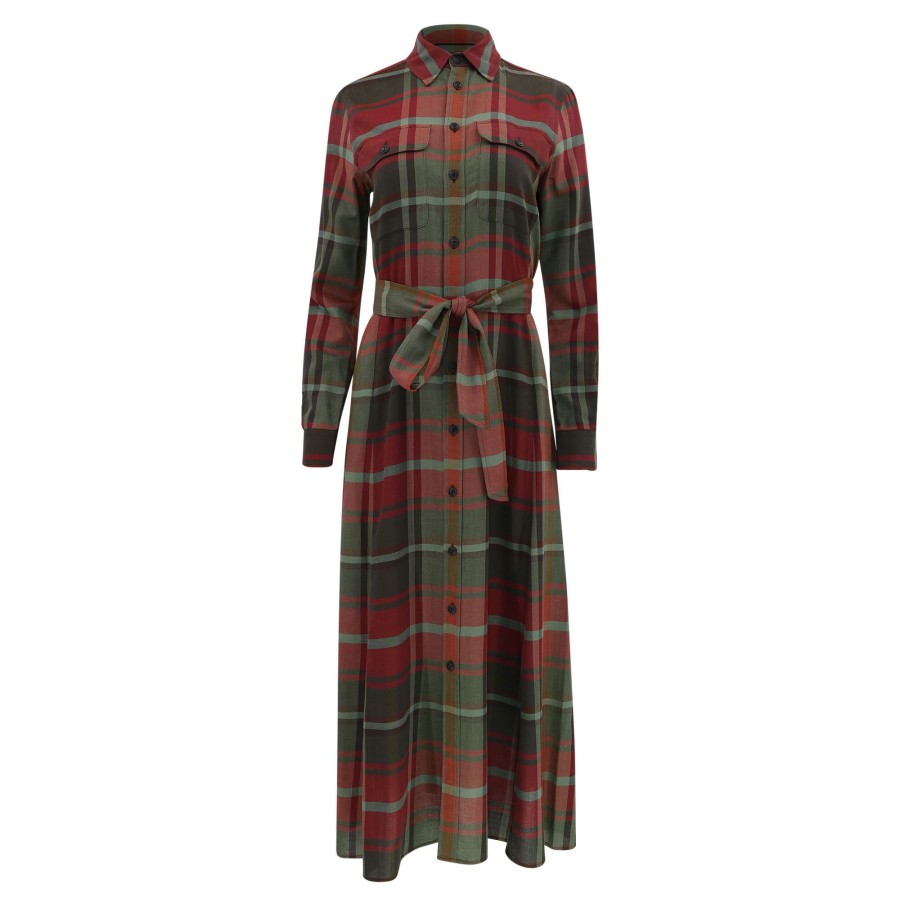 Clothing Polo Ralph Lauren | Plaid Long Sleeve Day Dress Red Multi