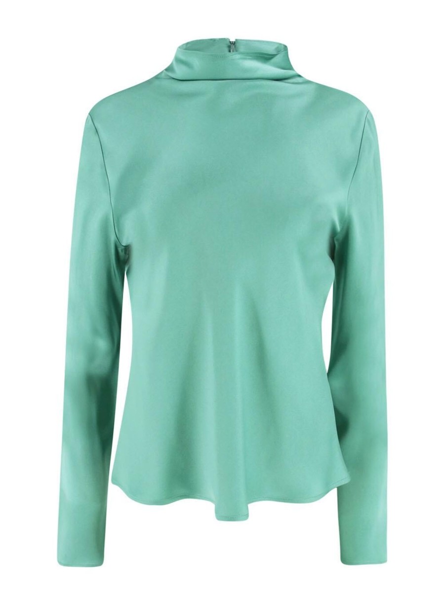 Clothing LaPointe | Satin Bias Mock Neck Top Seagreen