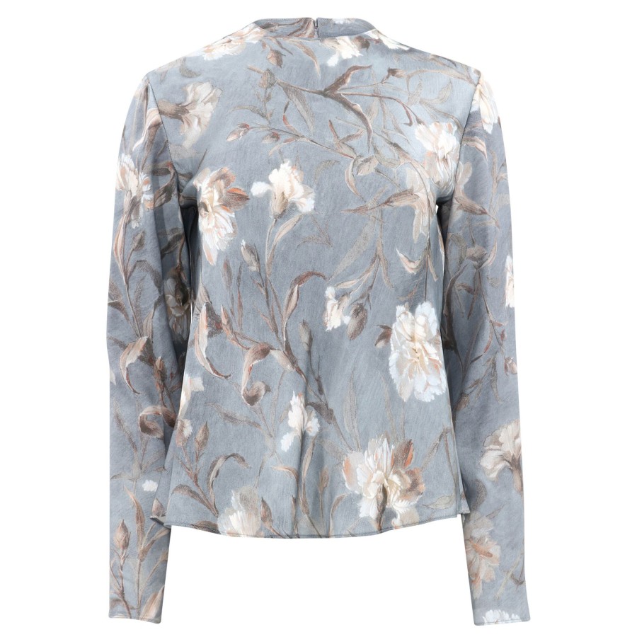Clothing Vince | Night Carnation Silk Bias Crew Neck Blouse Iris Smoke