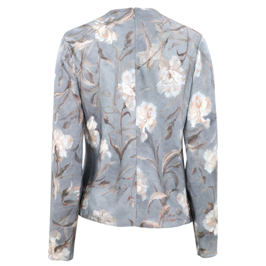 Clothing Vince | Night Carnation Silk Bias Crew Neck Blouse Iris Smoke