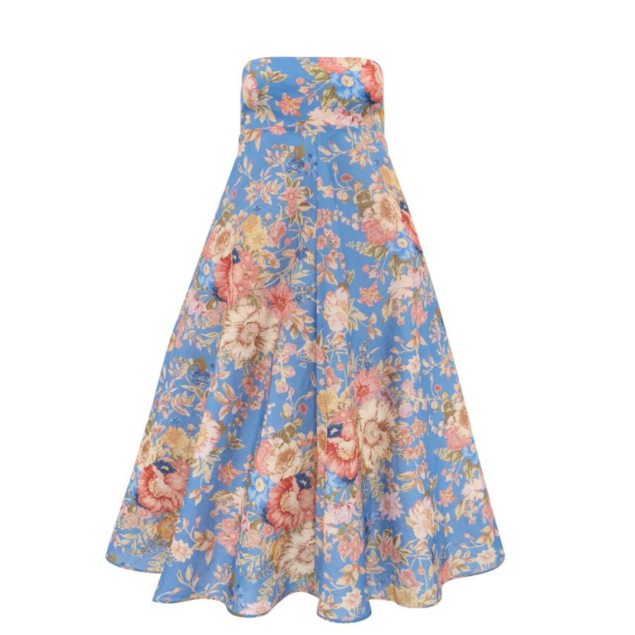 Clothing Zimmermann | August Bandeau Linen Midi Dress Dusty Blue