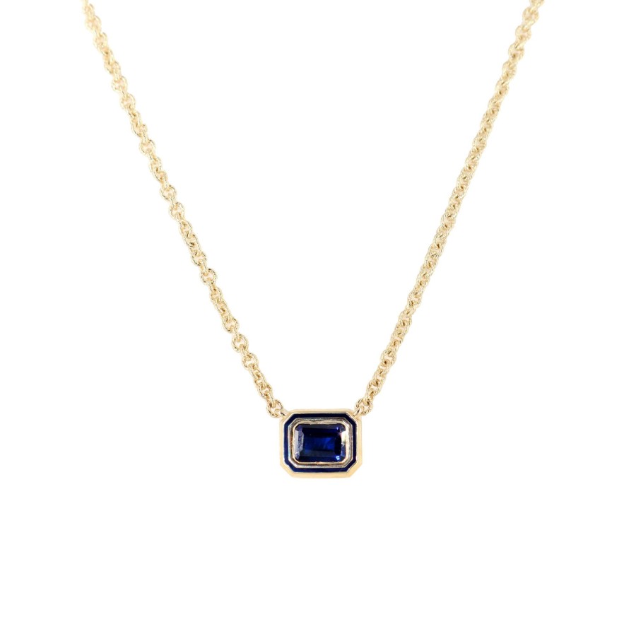 Jewelry Alison Lou | Rectangle Madison Bezel Necklace Blue