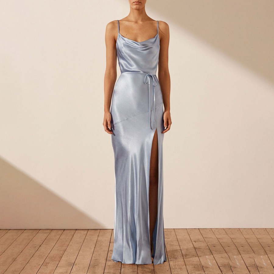 Clothing Shona Joy | La Lune Bias Cowl Maxi Dress Powder Blue