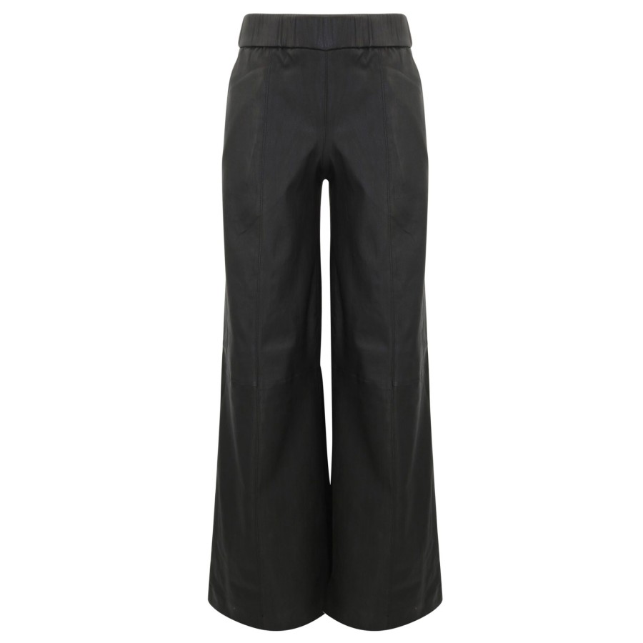 Clothing SPRWMN | Leather Wide-Leg Pull On Pant Black