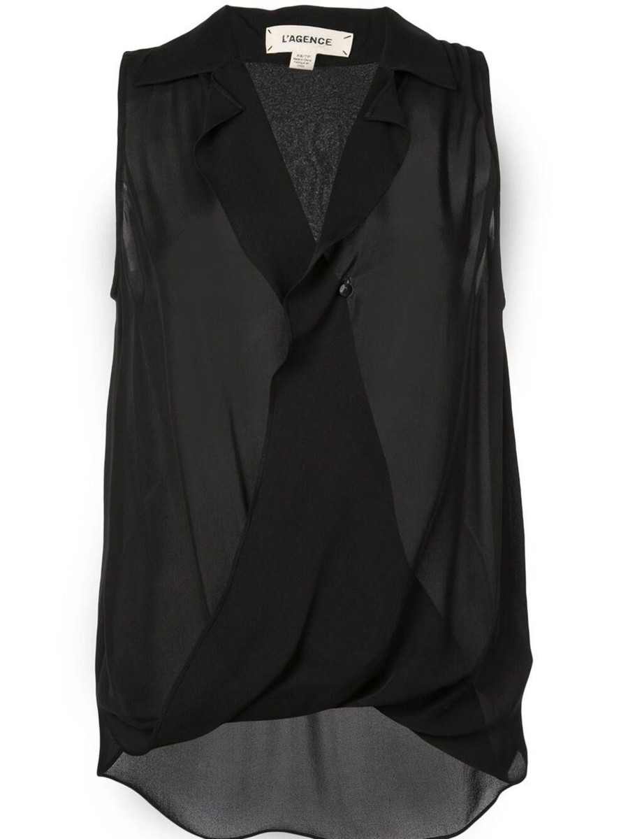Clothing L'Agence | Freja Sleeveless Drape Blouse Black