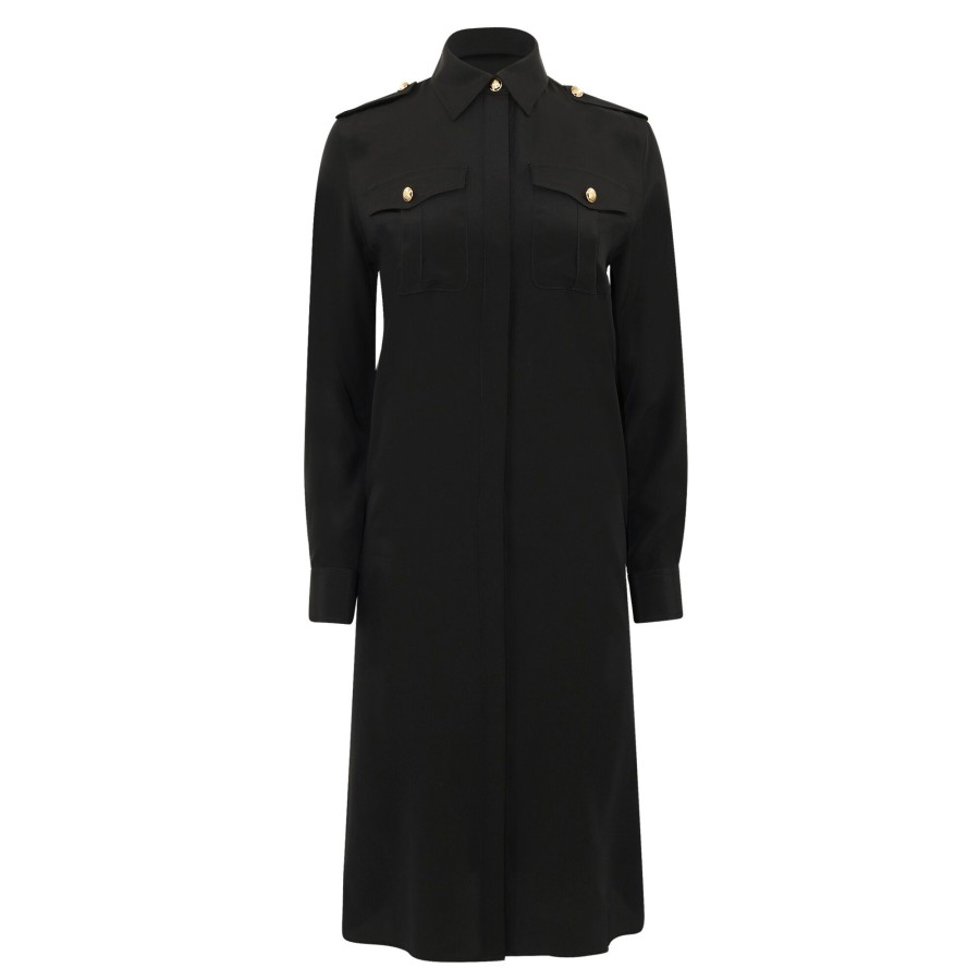 Clothing Nili Lotan | Adelaide Silk Shirt Dress Black