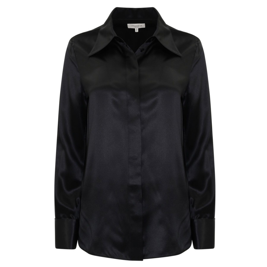 Clothing Lafayette 148 New York | Silk Charmeuse Blouse Black