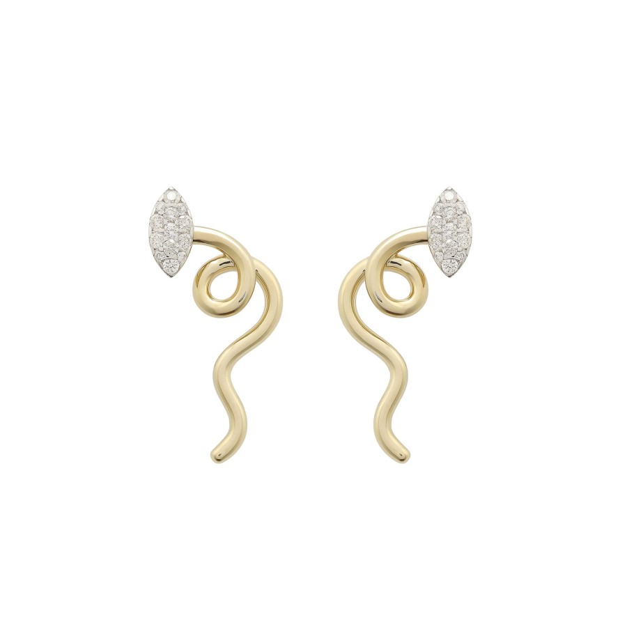 Jewelry Bea Bongiasca | Vine Pave Drop Earrings In Marquise Shape Royale Gold