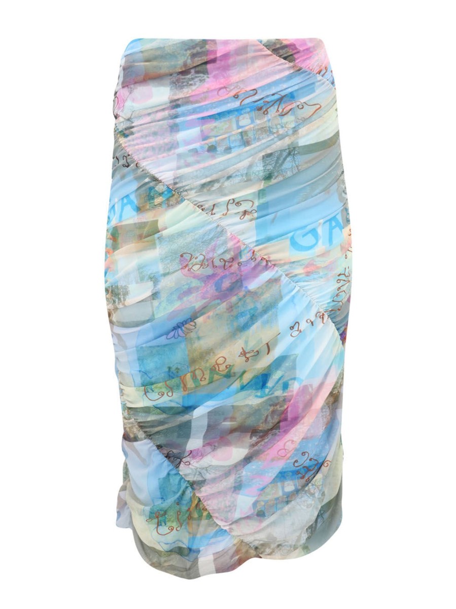 Clothing Ganni | Printed Mesh Ruched Midi Skirt Wildorch