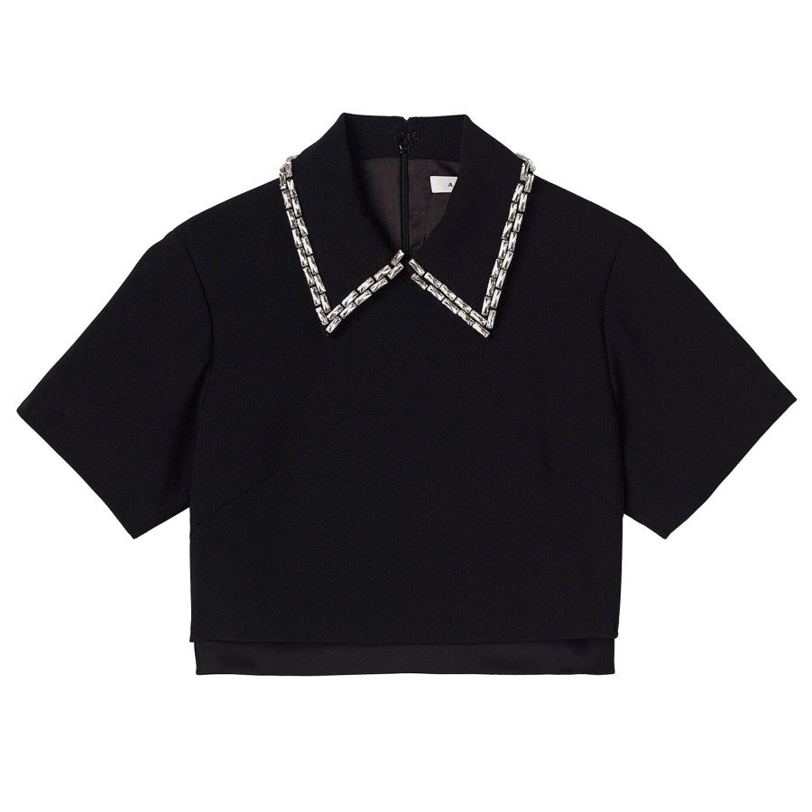 Clothing A.L.C. | Lark Embellished Satin Contrast Top Black