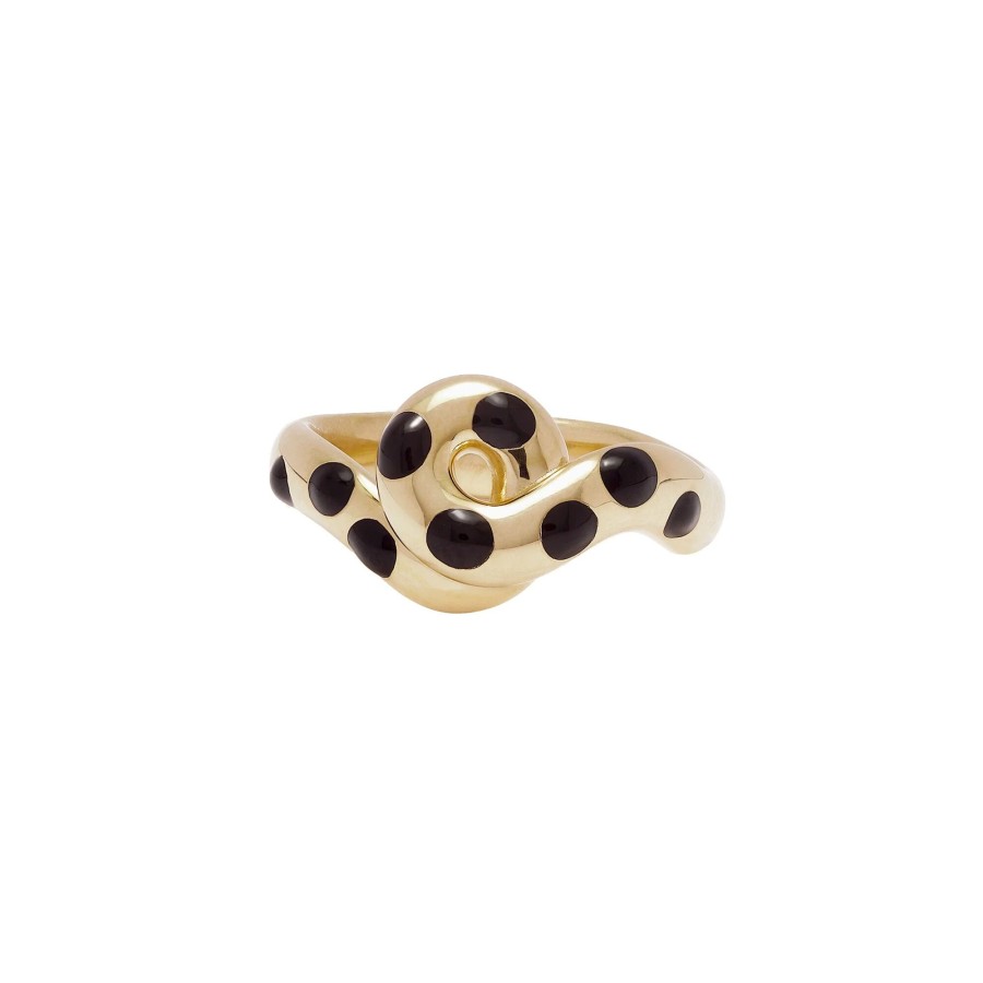 Jewelry Bea Bongiasca | Chunky Wave Polka Dot Ring Yellow Gold/Black