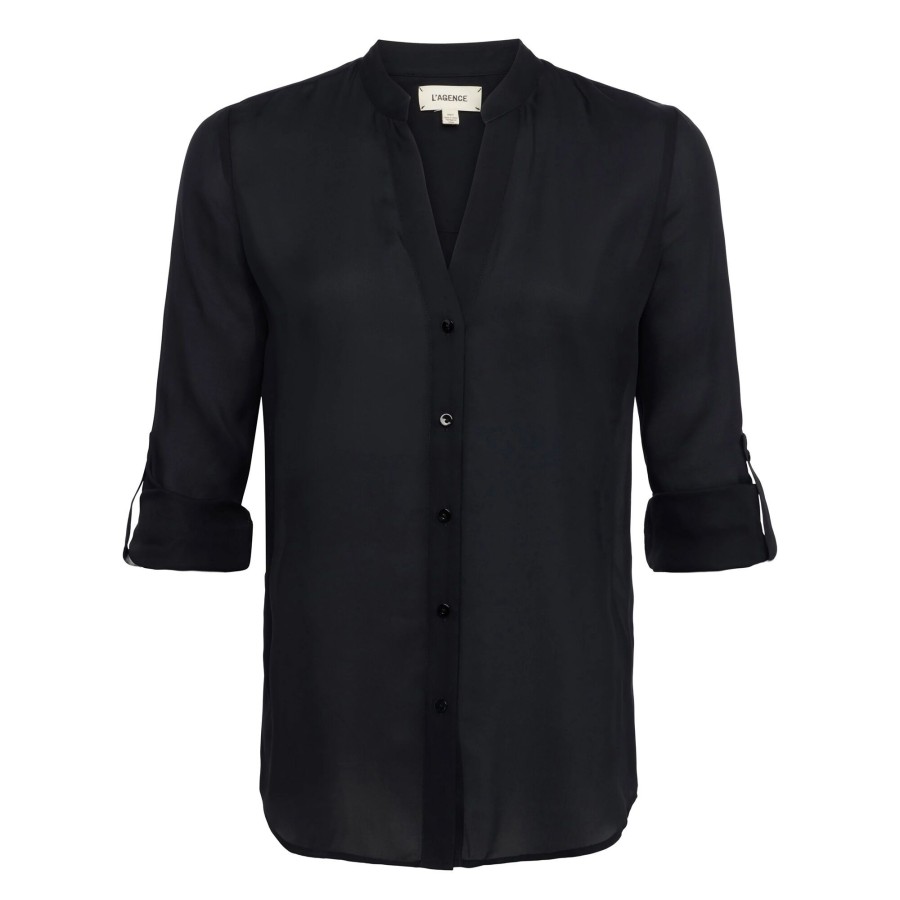 Clothing L'Agence | Gillian Rolled Sleeve Blouse Black