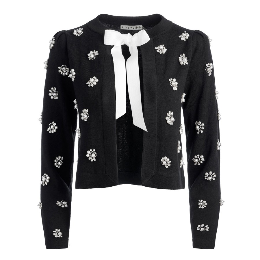 Clothing Alice + Olivia | Trina Embellished Cropped Cardigan Black
