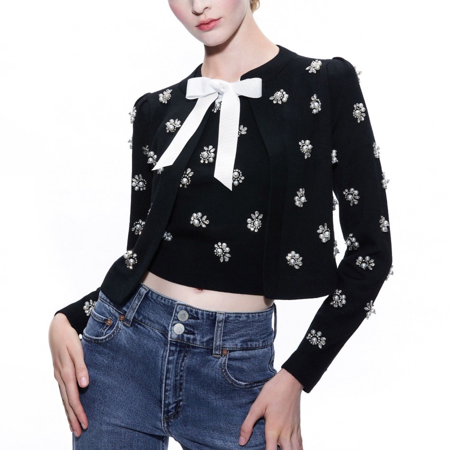 Clothing Alice + Olivia | Trina Embellished Cropped Cardigan Black