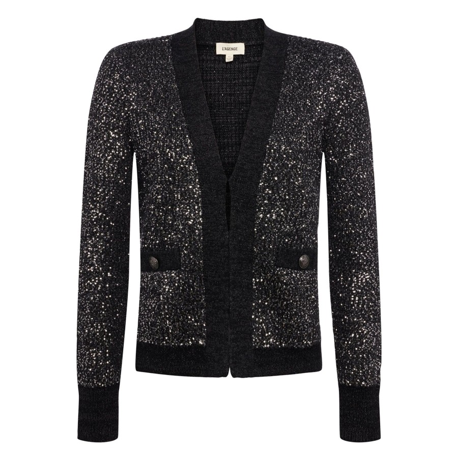 Clothing L'Agence | Jinny Sequin Cardigan Black/Charcoal Sequin