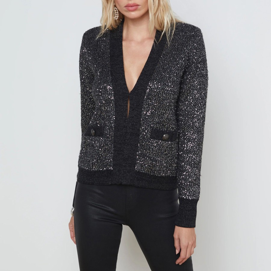 Clothing L'Agence | Jinny Sequin Cardigan Black/Charcoal Sequin