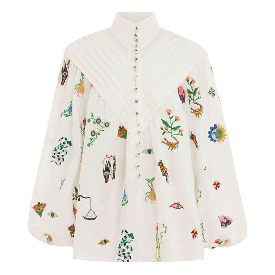 Clothing Alemais | Atticus Embroidered Shirt Cream