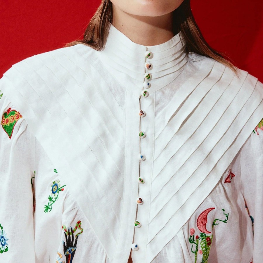 Clothing Alemais | Atticus Embroidered Shirt Cream