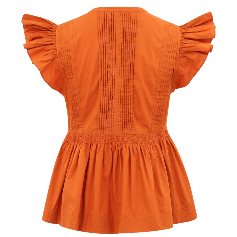 Clothing Ulla Johnson | Luise Ruffle-Sleeve Cotton Poplin Top Saffron