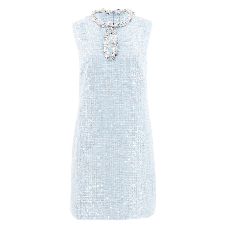 Clothing Self-Portrait | Sequin Boucle Sleeveless Mini Shift Dress Blue