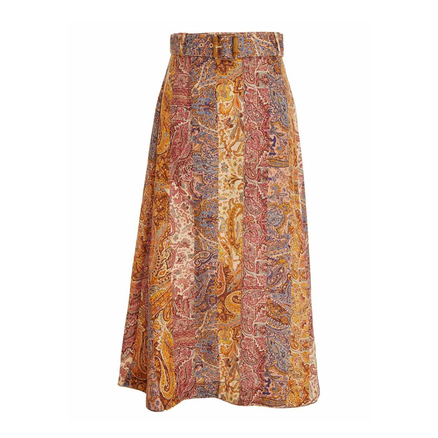 Clothing Zimmermann | Luminosity A-Line Midi Skirt Multi Paisley Stripe