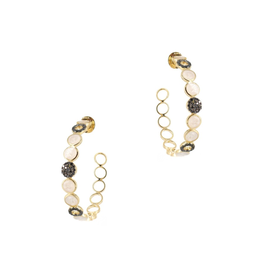 Jewelry Kastel Designs | Pearl With Black Diamond Circle Hoops .33Ct