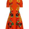 Clothing Oscar de la Renta | Nasturtium Jacquard Fit & Flare Dress Vermillion