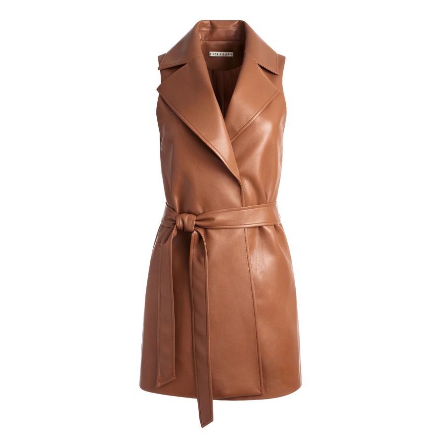 Clothing Alice + Olivia | Rozlynn Vegan Leather Belted Dress Camel