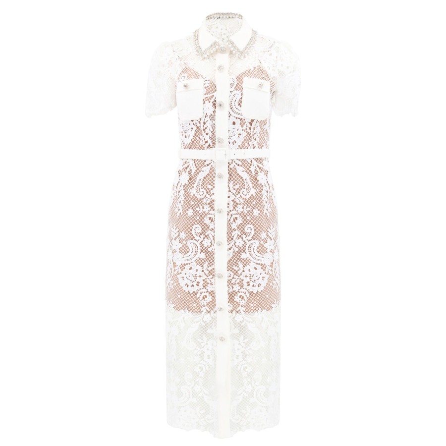 Clothing Self-Portrait | Lace Button Front Dress White