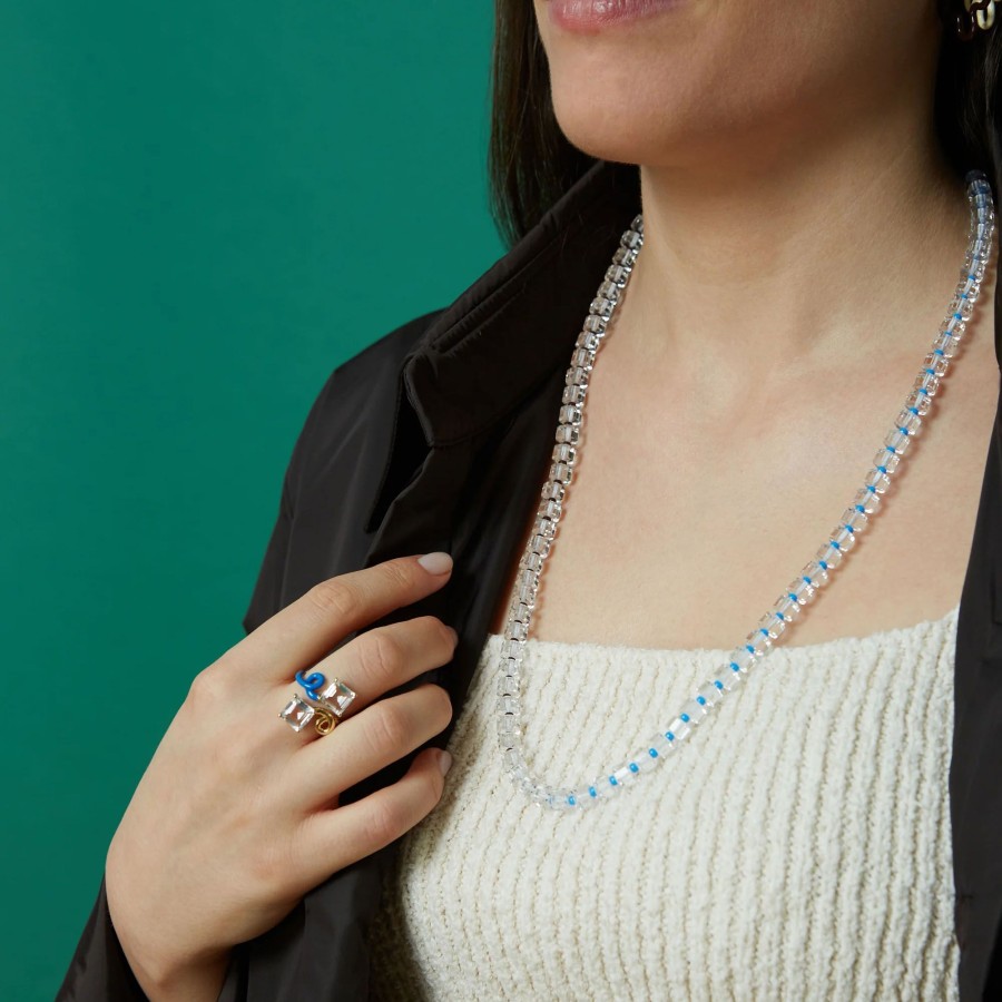 Jewelry Bea Bongiasca | B Beaded Long Necklace Blue/Chocolate