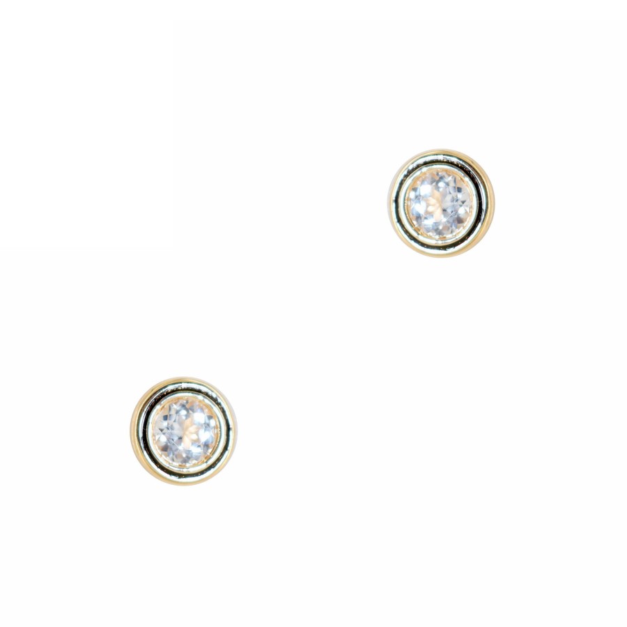 Jewelry Alison Lou | Round Madison Bezel Studs White Topaz