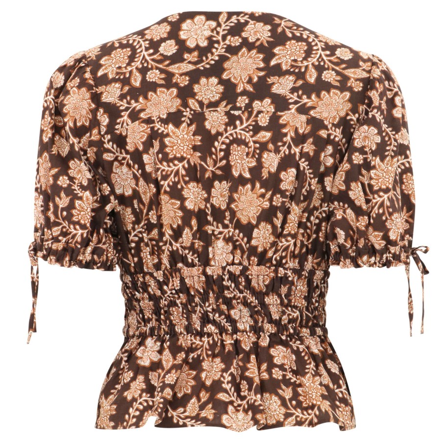 Clothing Derek Lam 10 Crosby | Rhea Puff Sleeve V-Neck Top Chocolate