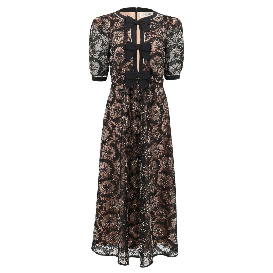 Clothing Saloni | Jamie C Embellishment Bows Dress Black