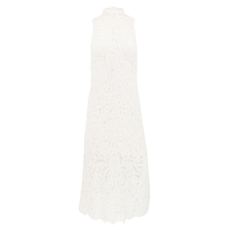 Clothing Sea | Branca Battenburg Sleeveless Dress Cream