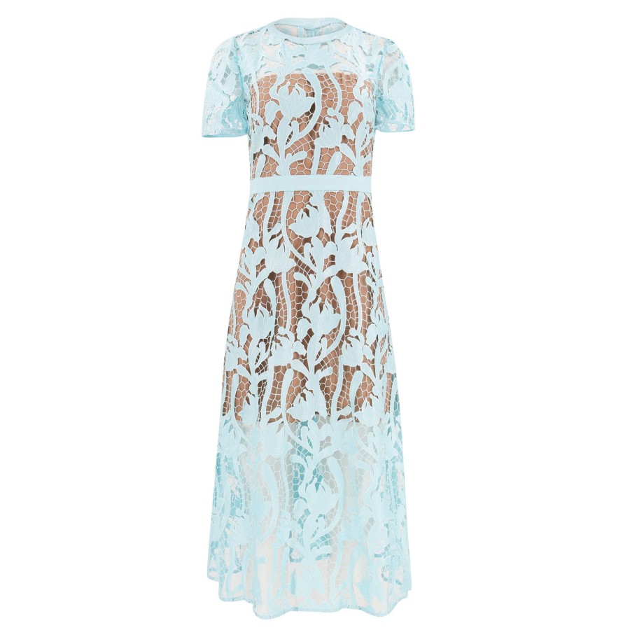 Clothing Self-Portrait | Lace Midi Dress Blue
