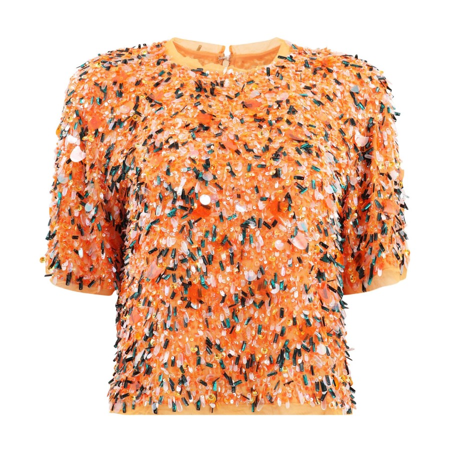 Clothing Hunter Bell | Shelby Sequins Top Orange Sequins