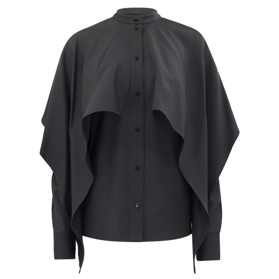 Clothing Loulou Studio | Valo Cape-Effect Wool Shirt Grey Anthracite