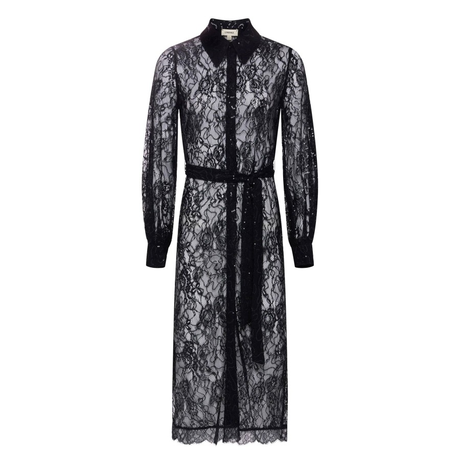 Clothing L'Agence | Frida Button Down Lace Dress Black
