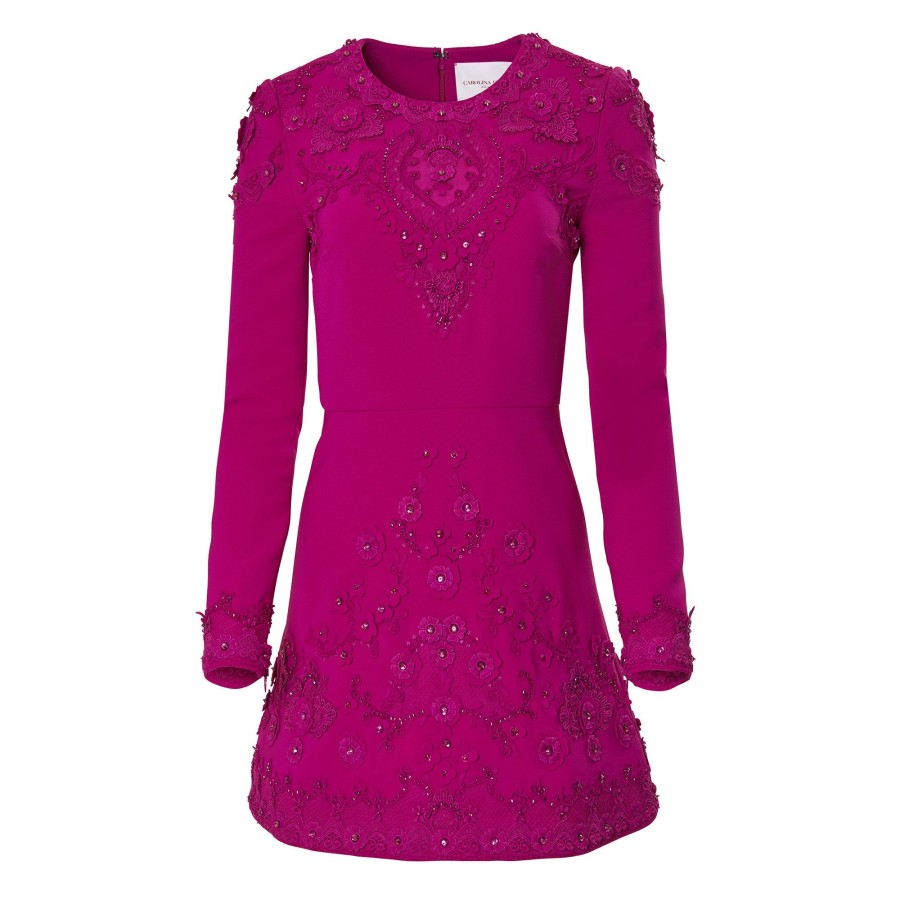 Clothing Carolina Herrera | Floral Applique Embellished Mini Dress Berry