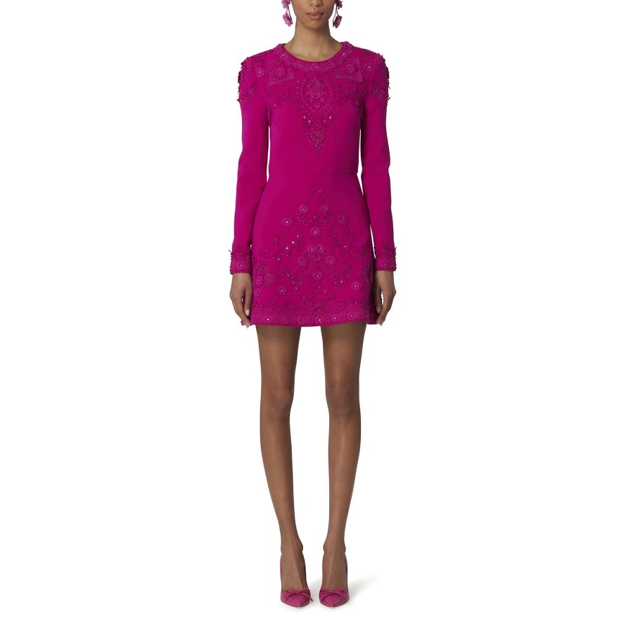 Clothing Carolina Herrera | Floral Applique Embellished Mini Dress Berry