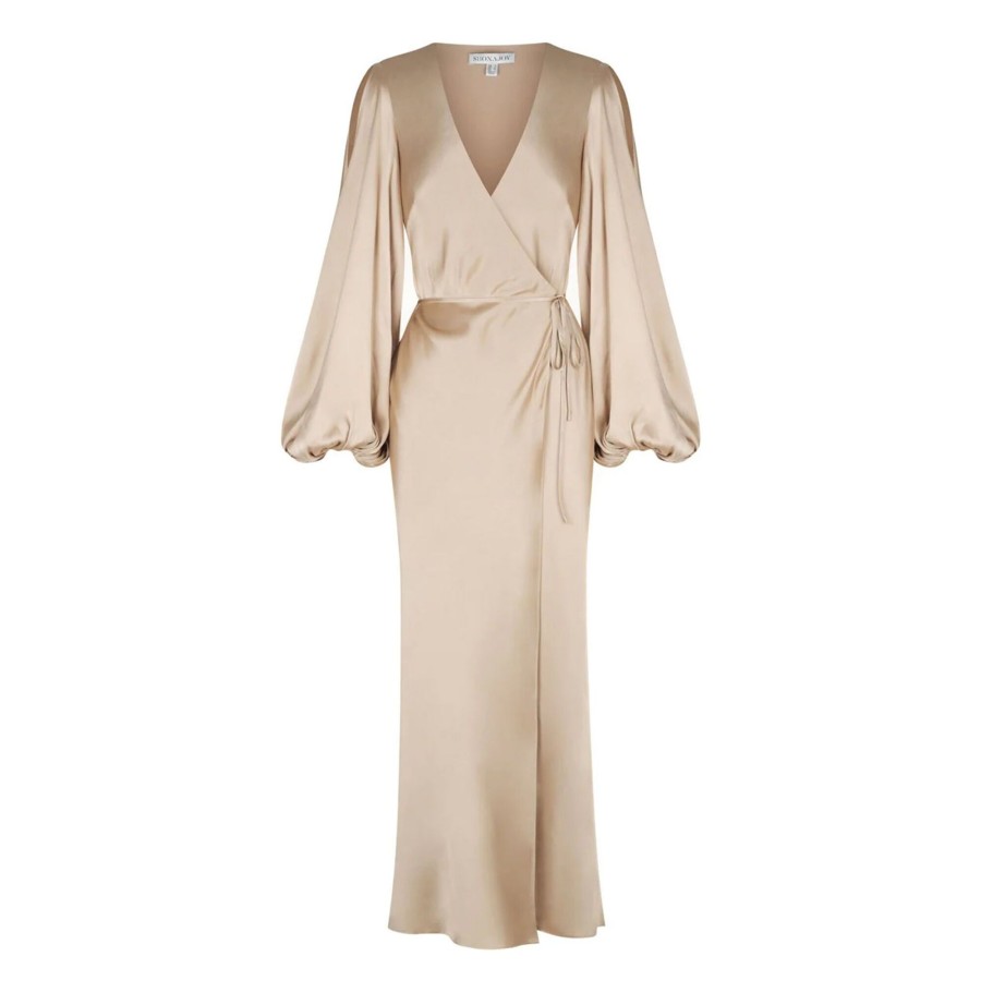Clothing Shona Joy | La Lune Full Sleeve Wrap Midi Dress Royale Gold