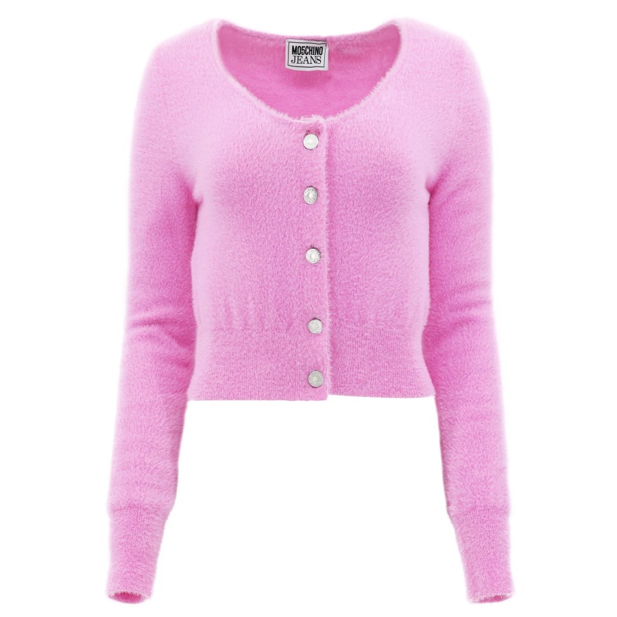 Clothing Moschino Jeans | Fuzzy Cropped Cardigan Pink