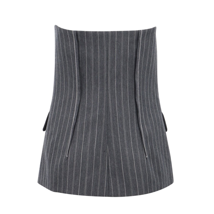 Clothing Simkhai | Billie Tailored Wool Blend Bustier Top Grey Pinstripe