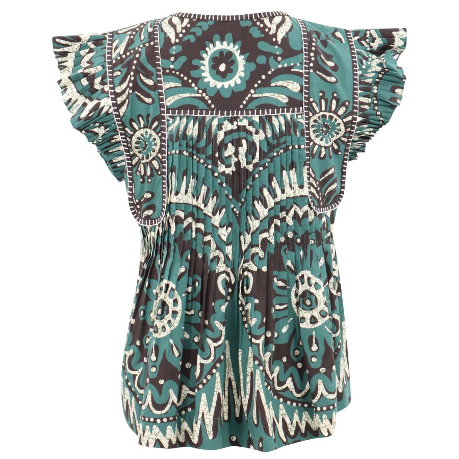 Clothing Sea | Charlough Print Flutter Sleeve Top Green