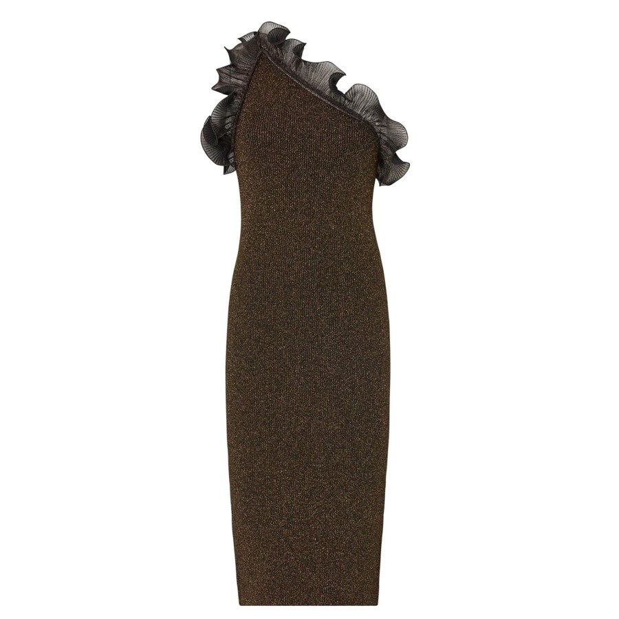Clothing Milly | Scallop Ruffle One Shoulder Dress Royale Gold