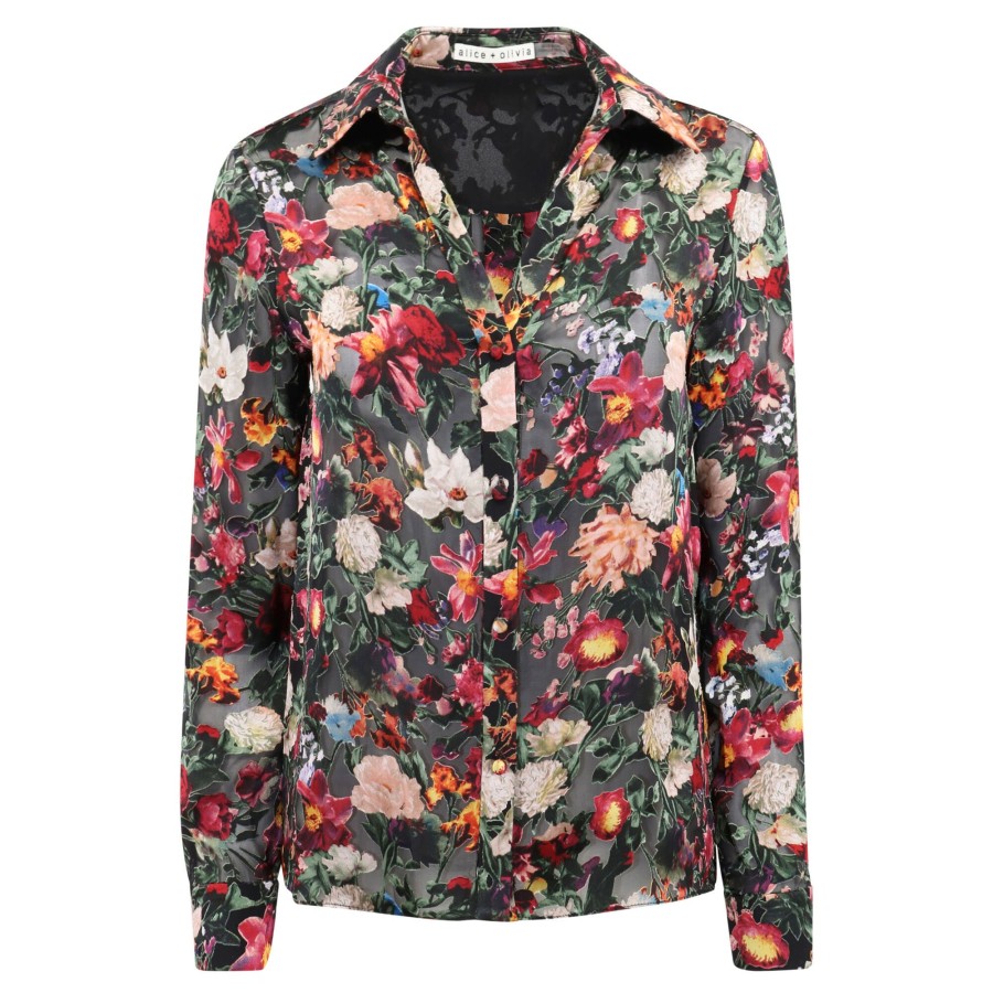 Clothing Alice + Olivia | Eloise Silk-Blend Floral Shirt After Midnight