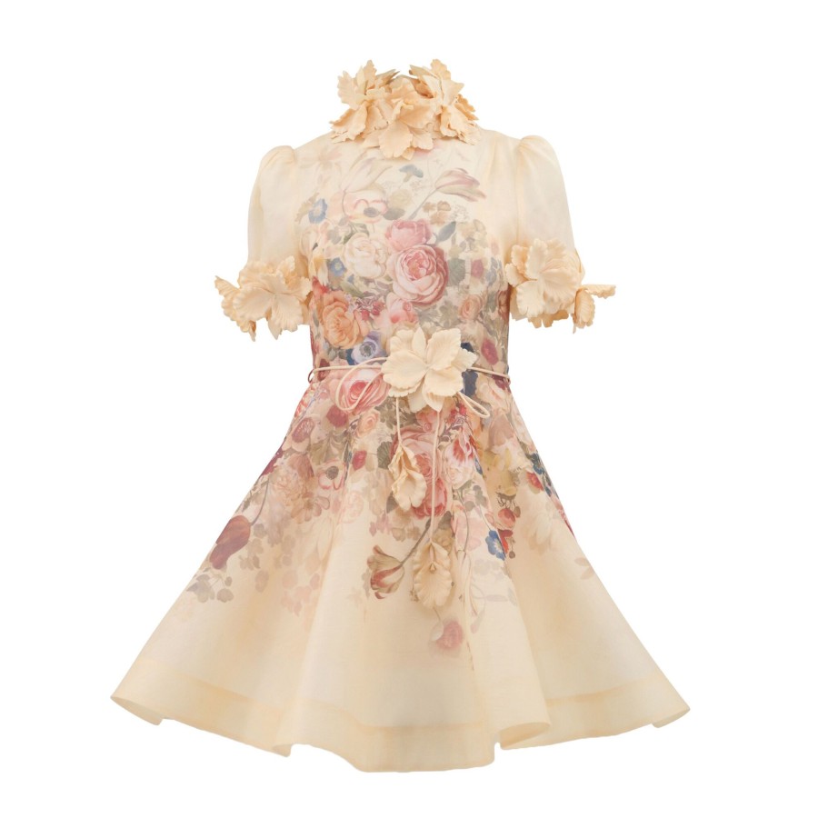 Clothing Zimmermann | Luminosity Liftoff Flower Mini Dress Morisot Cream Print