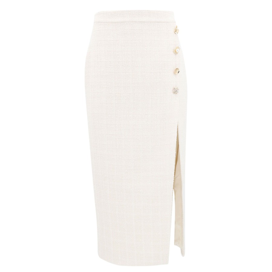 Clothing Self-Portrait | Boucle Midi Skirt Cream