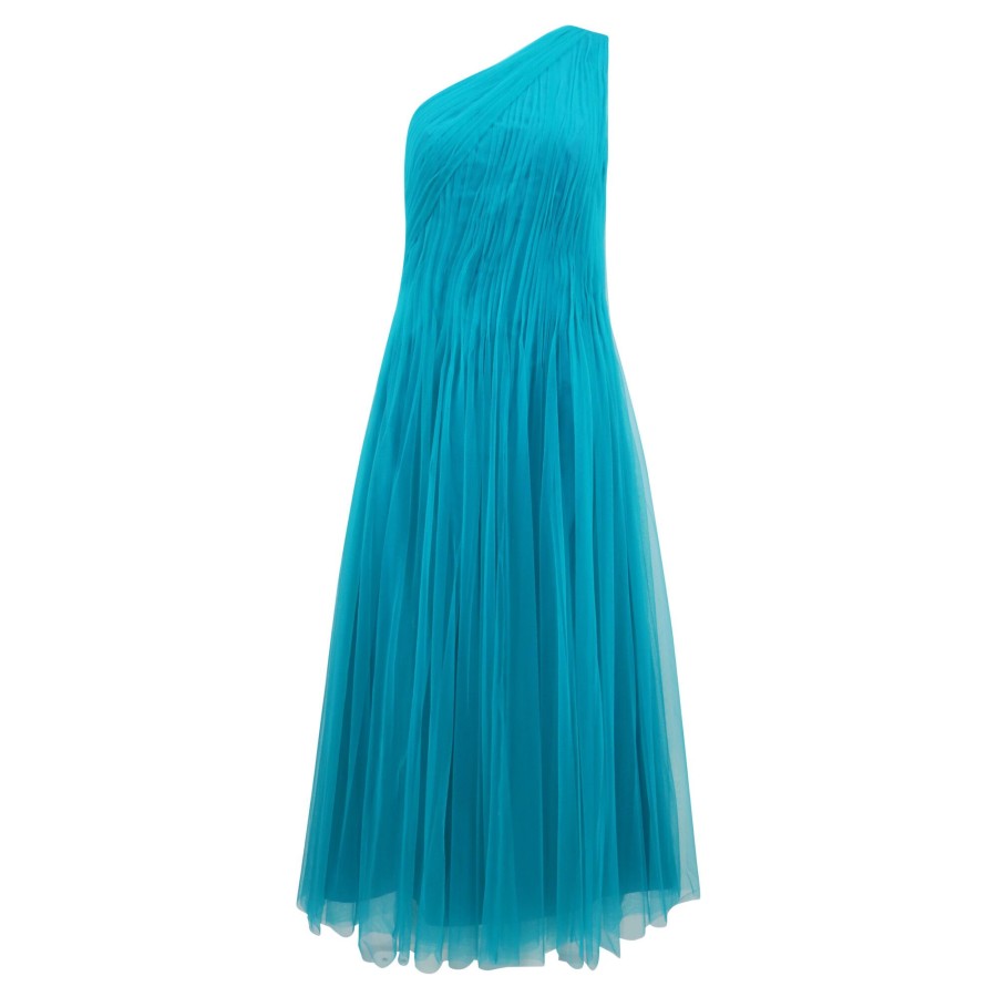 Clothing Zac Posen | Ruched One-Shoulder Tulle Midi Dress Peacock