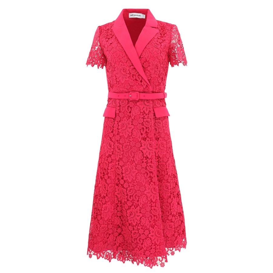 Clothing Self-Portrait | Magenta Lace Midi Dress Pink
